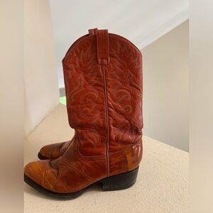 Je-Ver Men’s Cowboy Western Orange Leather‎ Boots size 6 women’s 8